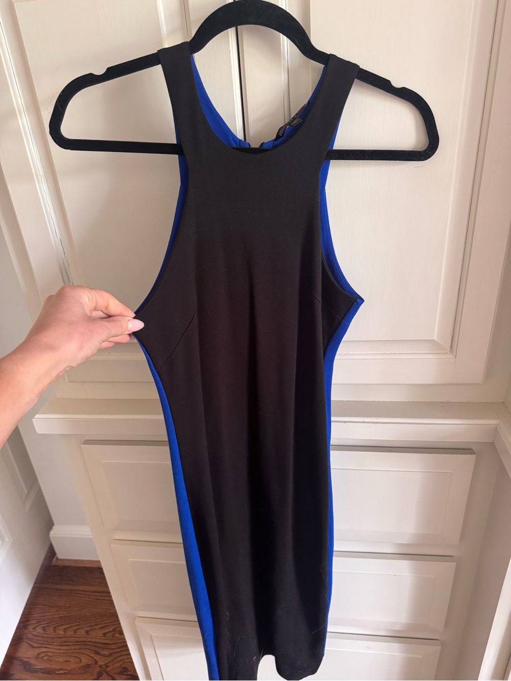 Felicity & Coco Black Maxi Dress with Royal Blue Side Panels